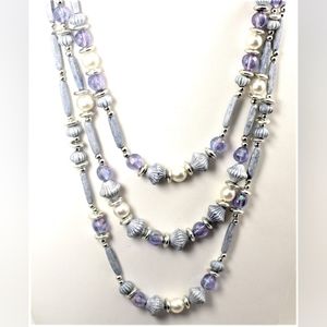 Vintage Triple Strand Blue Silver Necklace